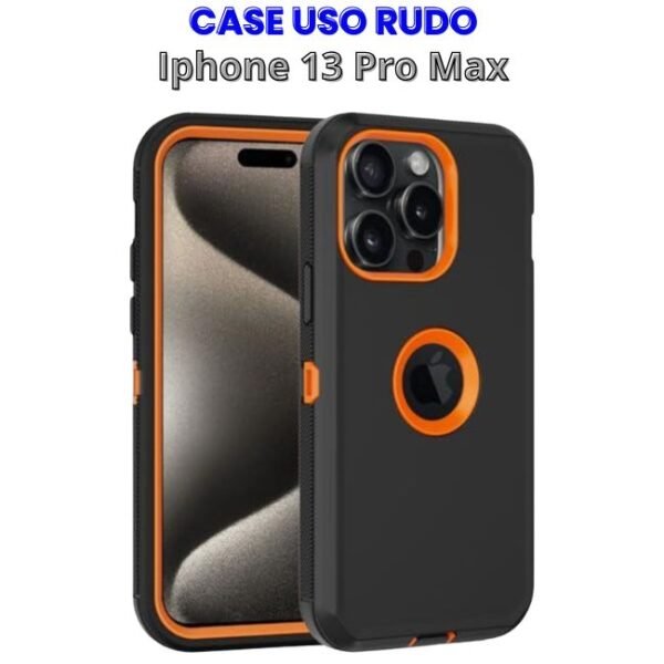 CASE USO RUDO IPHONE 13 PRO MAX (2) Case Uso Rudo Negro con Naranja Iphone 13 Pro Max