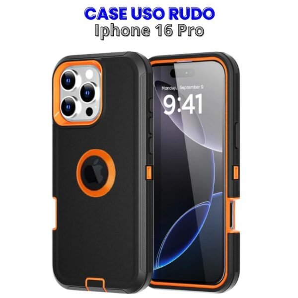 Case Uso Rudo Negro con Naranja Iphone 16 Pro