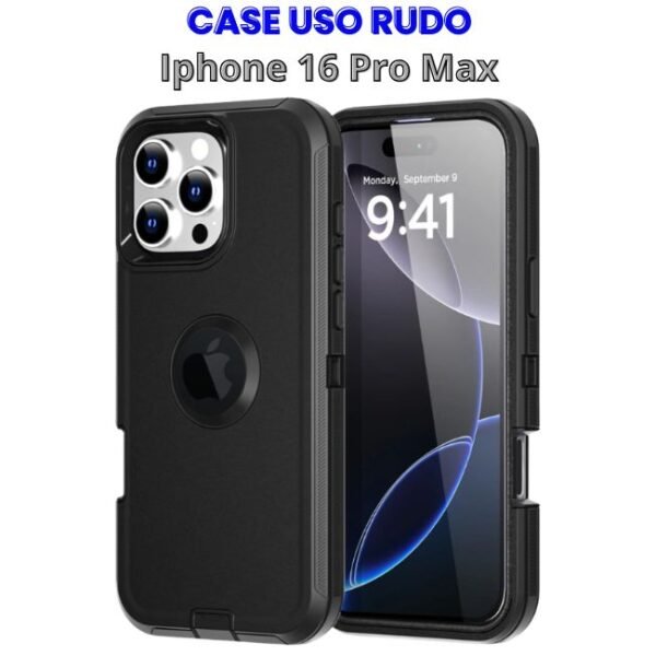 CASE USO RUDO NEGRO IPHONE 16 PROMAX Case Uso Rudo Negro Iphone 16 Pro Max de 3 piezas