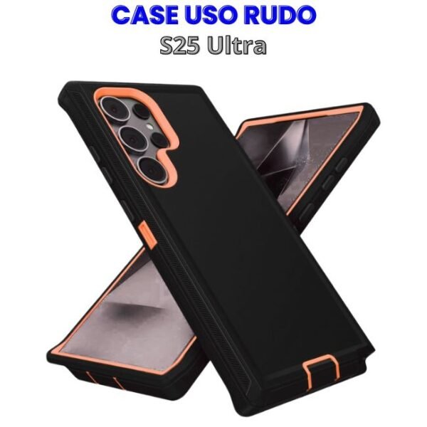 CASE USO RUDO NEGRO-NARANJA S25 ULTRA Case Uso Rudo Negro con Naranja de 3 Piezas para S25 Ultra