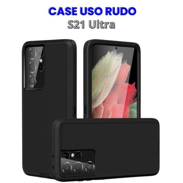 Case Uso Rudo Negro de 3 piezas para S21 Ultra