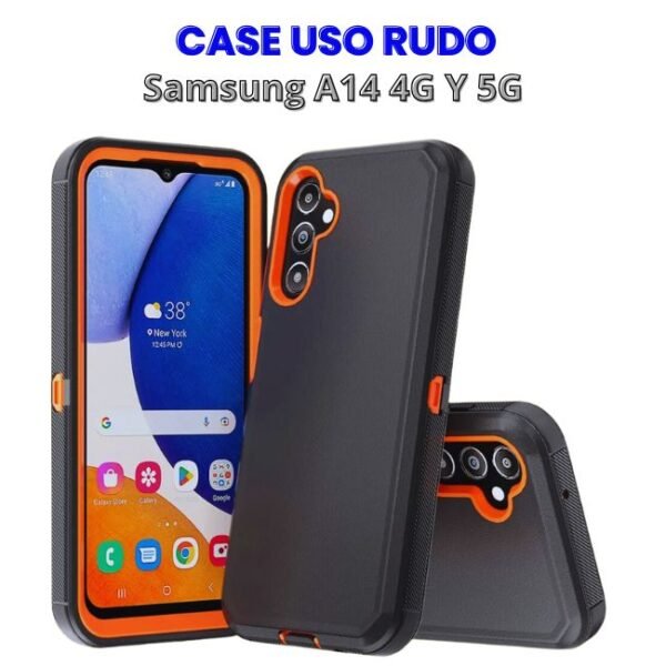 Case Uso Rudo Negro con Naranja Samsung A14 4G Y 5G