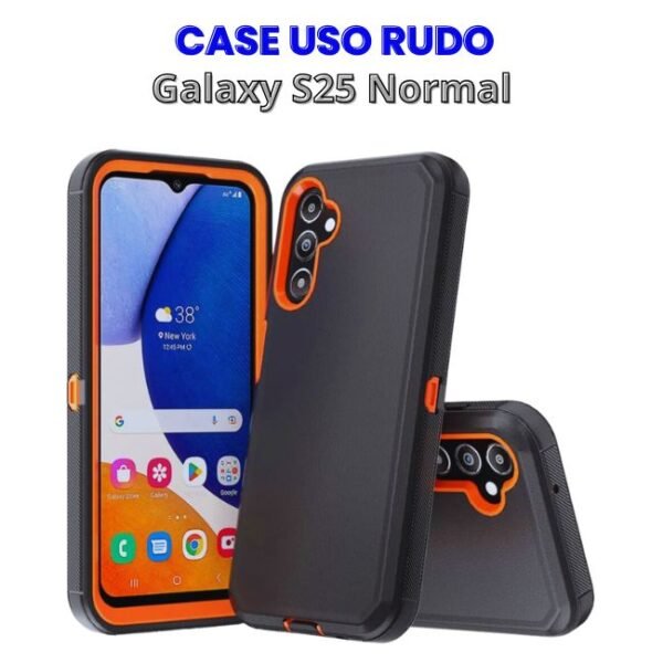 CASE USO RUDO NEGRO CON NARANJA GALAXY S25 NORMAL Case Uso Rudo Negro con Naranja para S25 Normal
