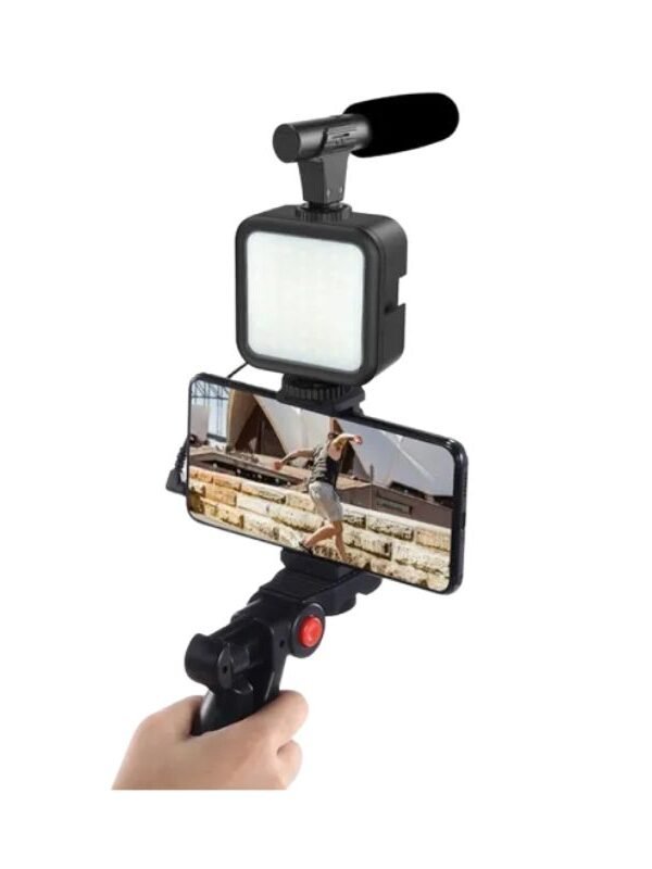 Tripoide 3 en 1, Microfono luz y sujetador