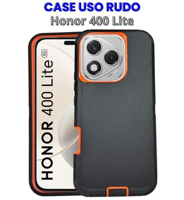 5(23) Case Uso Rudo Honor 400 Lite Negro con Naranja