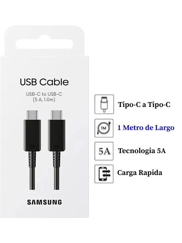 Cable Samsung Tipo-C a Tipo-C de Carga Rapida 5A de 1 metro