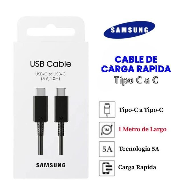 Cable Samsung Tipo-C a Tipo-C de Carga Rapida 5A de 1 metro