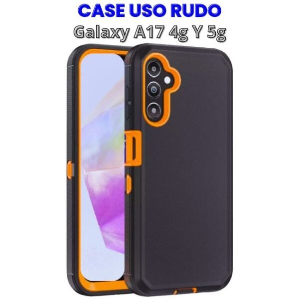 CASE USO RUDO NEGRO CON NARANJA GALAXY A17 4G Y 5G Case Uso Rudo Galaxy A17 4g y 5g Negro con Naranja