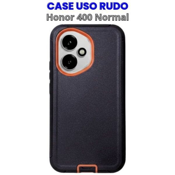 CASE USO RUDO NEGRO CON NARANJA HONOR 400 NORMAL 5G Case Uso Rudo Honor 400 Normal Negro con Naranja
