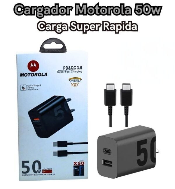 Cargador Completo Motorola 50w Cable y Cubo