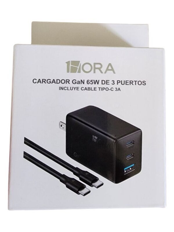 Cargador 65w de 3 Puertos de Carga Super Rápida 1HORA