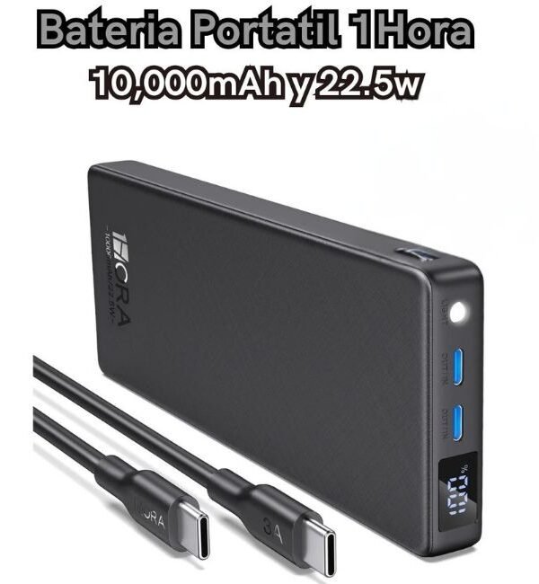 Bateria Portatil 10000mAh 1hora GAR264 Carga Rapida 22.5W color negro