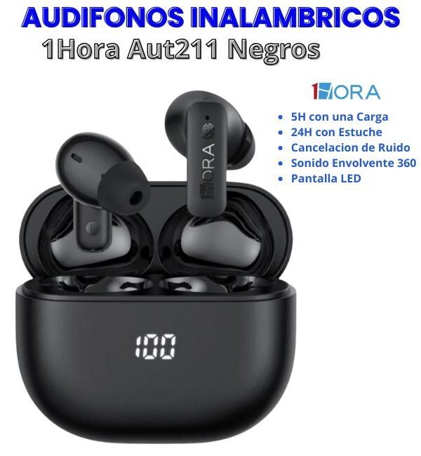 Audifonos Inalambricos Aut211 1hora Negros con tecnologia ANC cancelacion de ruido