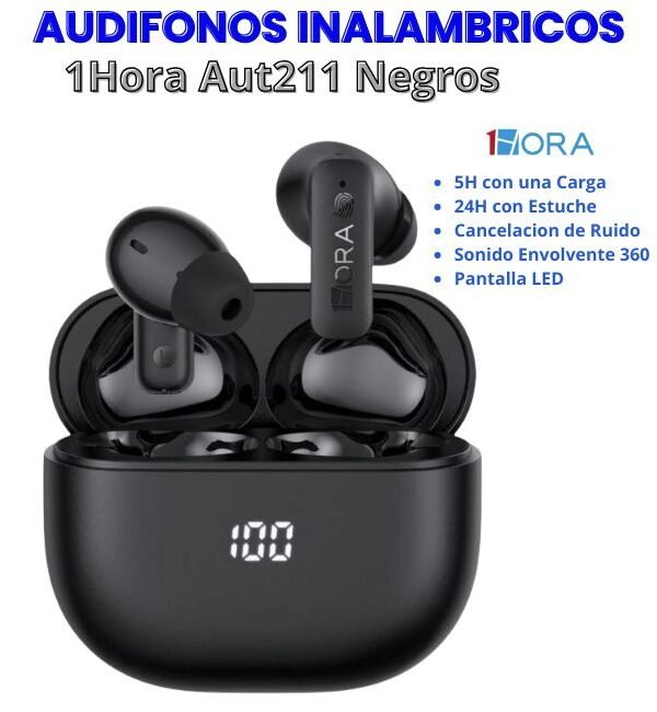 AUT-211-1 Audifonos Inalambricos Aut211 1hora Negros con tecnologia ANC cancelacion de ruido