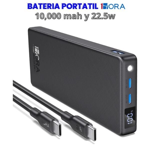 Bateria Portatil 10000mAh 1hora GAR264 Carga Rapida 22.5W color negro