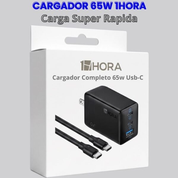 Cargador 65w de 3 Puertos de Carga Super Rápida 1HORA