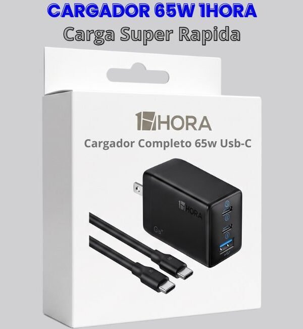 CARGADOR-65W-2 Cargador 65w de 3 Puertos de Carga Super Rápida 1HORA
