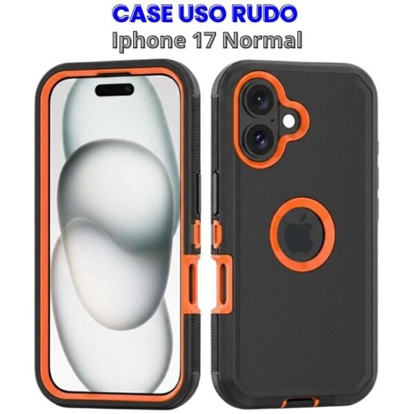 CASE USO RUDO NEGRO CON NARANJA IPHONE 17 NORMAL Case Uso Rudo Negro con Naranja Iphone 17 Normal