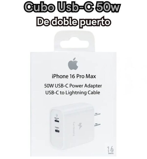 Cubo Usb-C 50w para Iphone Doble Puerto