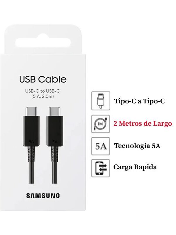 Cable Samsung Tipo-C a Tipo-C de Carga Rapida 5A de 2 metros