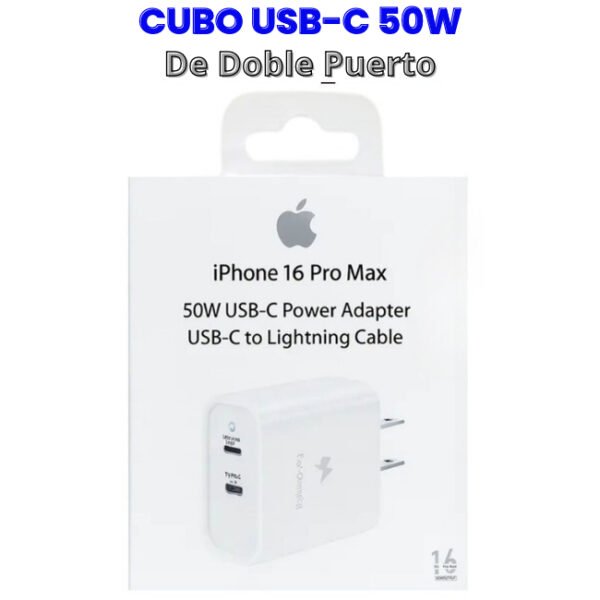 Cubo Usb-C 50w para Iphone Doble Puerto