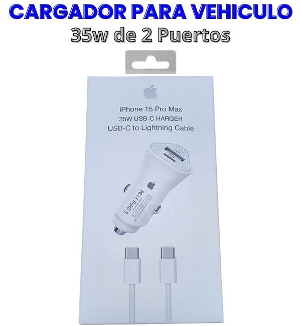 Cargador completo para IPhone 35w USB-C a USB-C para Vehiculo