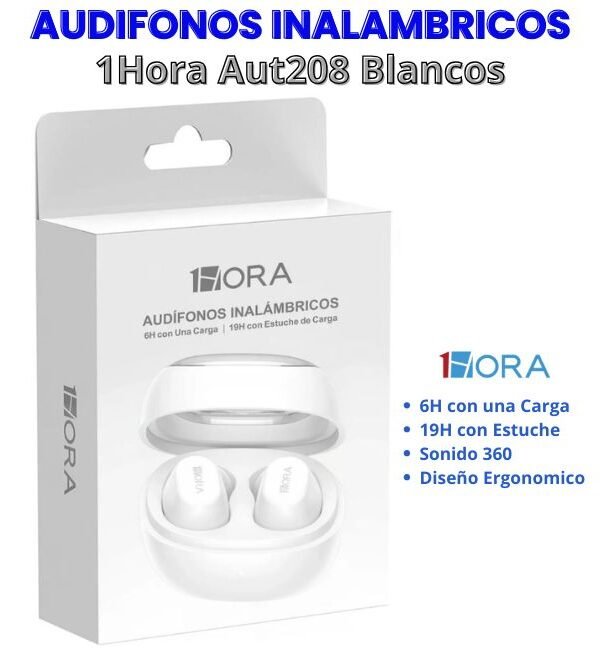 Audifonos Inalambricos Aut208 1hora Blancos