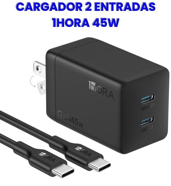 14 Cargador 45w de 2 Puertos de Carga Rápida 1HORA