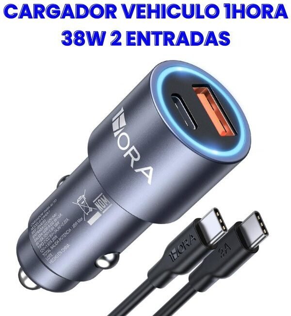 16 Cargador para Vehiculo 38W Doble Puerto 1Hora