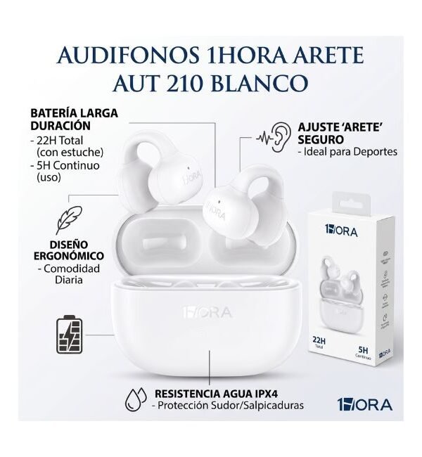 Audifonos Inalambricos tipo Arete Aut210 1hora Blancos