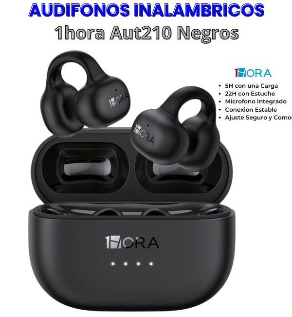 AUT-210-NEGROS-1 Audifonos Inalambricos tipo Arete Aut210 1hora Negros
