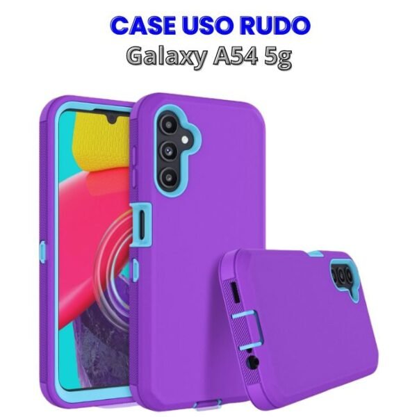 CASE USO RUDO GALAXY A54 5G (2) Case Uso Rudo Morado con Celeste Galaxy A54 5g
