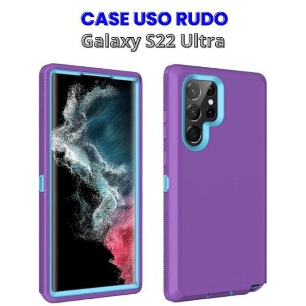 CASE USO RUDO MORADO CON CELESTE GALAXY S22 ULTRA Case Uso Rudo Morado con Celeste S22 Ultra de 3 piezas
