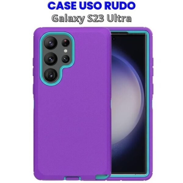 CASE USO RUDO MORADO CON CELESTE PARA S23 ULTRA Case Uso Rudo Morado con Celeste de 3 Piezas S23 Ultra