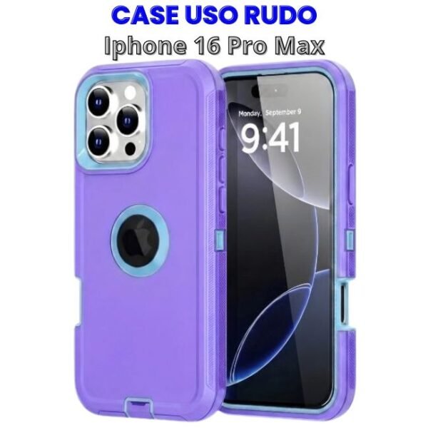 CASE USO RUDO MORADO IPHONE 16 PRO MAX Case Uso Rudo Morado con Celeste Iphone 16 Pro Max