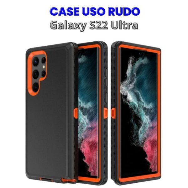 Case Uso Rudo Negro con Naranja S22 Ultra de 3 piezas