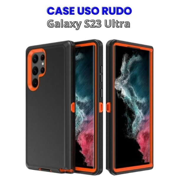 Case Uso Rudo Negro con Naranja de 3 Piezas S23 Ultra