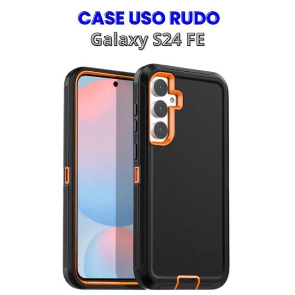 CASE USO RUDO NEGRO CON NARANJA GALAXY S24 FE Case Uso Rudo Negro con Naranja para Galaxy S24 FE