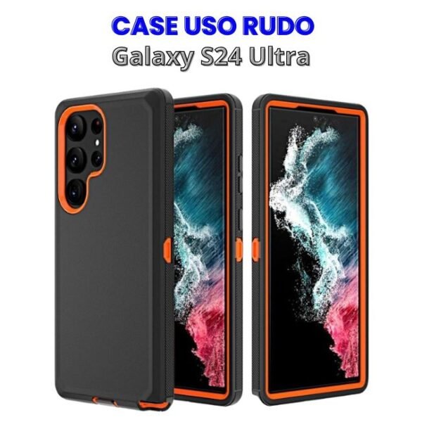 Case Uso Rudo Negro con Naranja de 3 Piezas S24 Ultra
