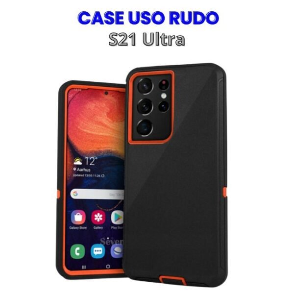 Case Uso Rudo Negro con Naranja de 3 piezas para S21 Ultra