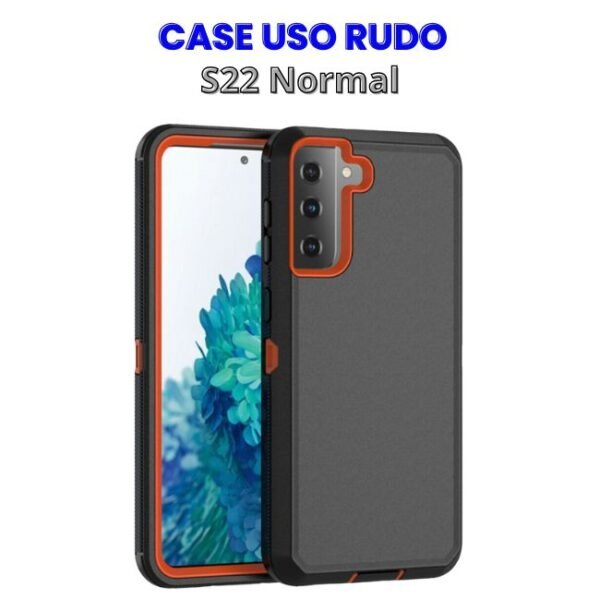 CASE USO RUDO NEGRO CON NARANJA SAMSUNG S22 NORMAL Case Uso Rudo Negro con Naranja para S22 Normal