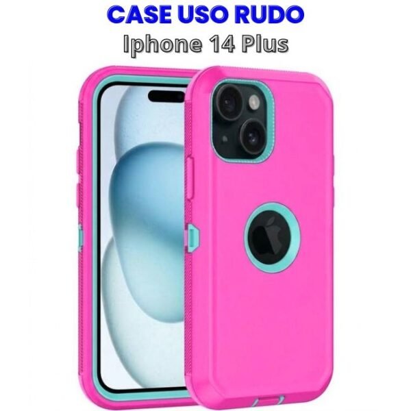 CASE USO RUDO ROSADO CON CELESTE IPHONE 14 PLUS Case Uso Rudo Rosado con Celeste Iphone 14 Plus