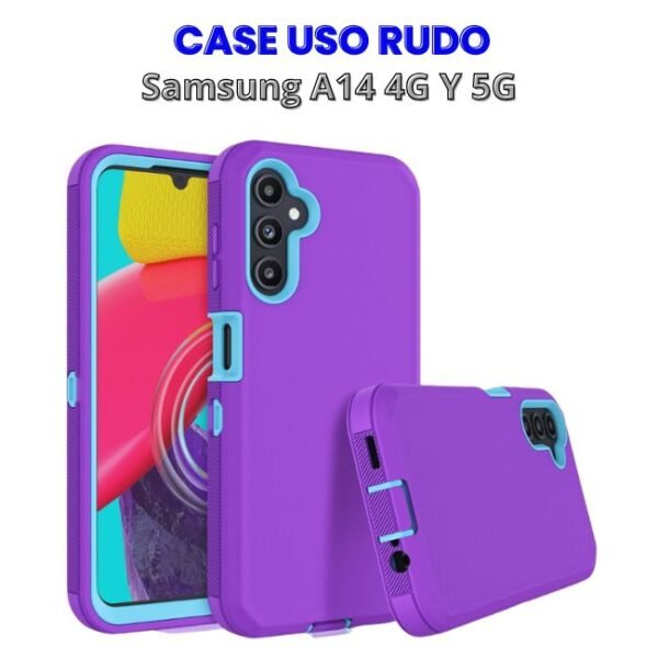 Case Uso Rudo Morado con Celeste Samsung A14 4G Y 5G