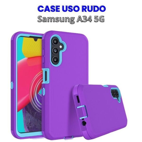 CASE USO RUDO SAMSUNG A34 5G (2) Case Uso Rudo Morado con Celeste Samsung A34 5g