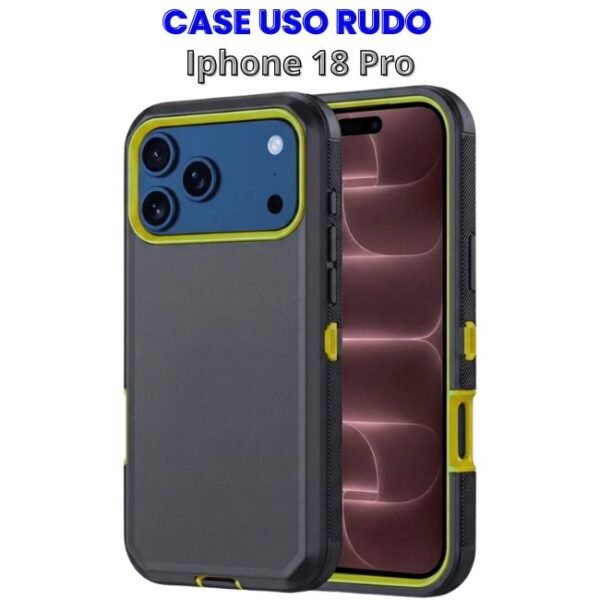 CASE USO RUDO GRIS CON VERDE IPHONE 18 PRO Case Uso Rudo Gris-Verde para Iphone 18 Pro sin Logo