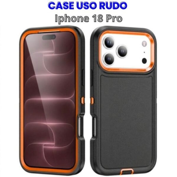 CASE USO RUDO NEGRO CON NARANJA IPHONE 18 PRO Case Uso Rudo Negro con Naranja Iphone 18 Pro sin Logo