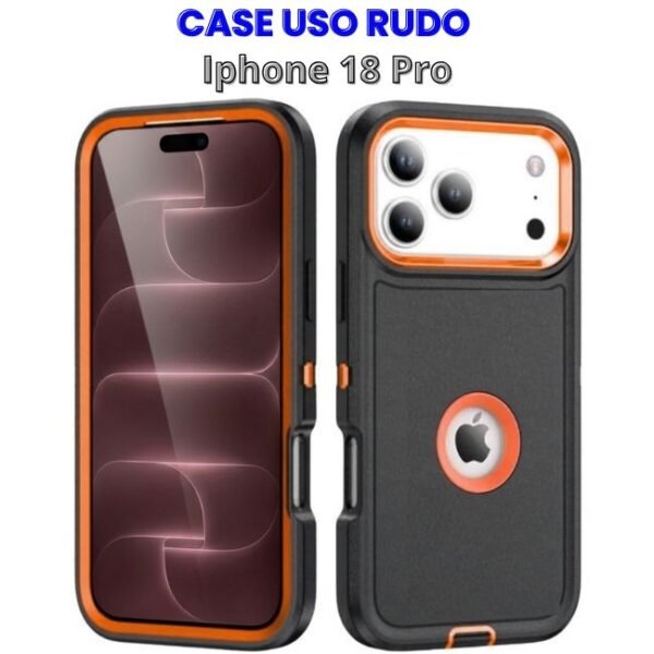 CASE USO RUDO NEGRO CON NARANJA IPHONE 18 PRO CON LOGO Case Uso Rudo Negro con Naranja Iphone 18 Pro