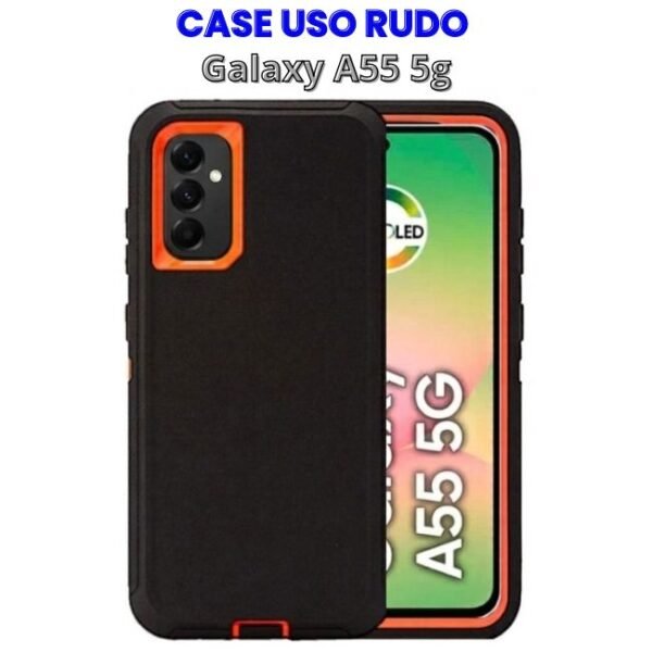 Case Uso Rudo Negro con Naranja para A55 5g